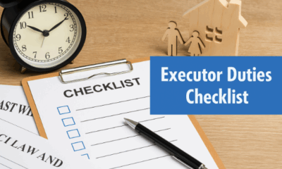 Executor checklist with pen, clock, and family figurines, representing executor duties after a loved one’s death.