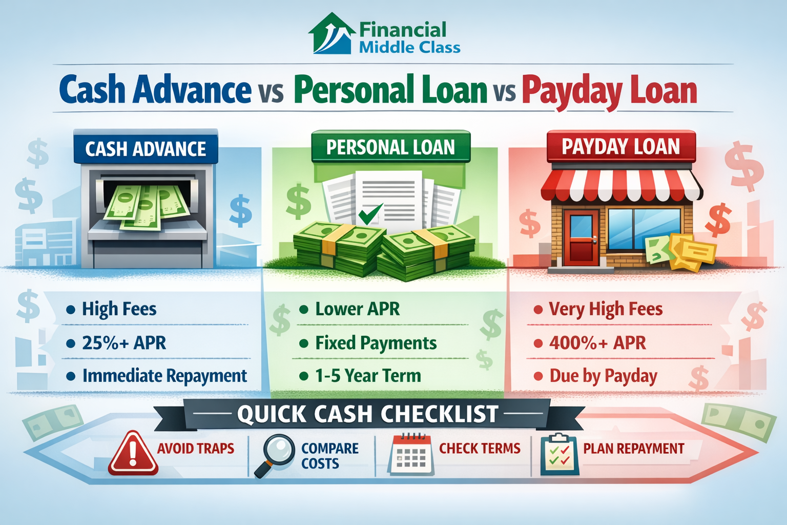 Cash Advance vs Personal Loan vs Payday Loan (Costs)