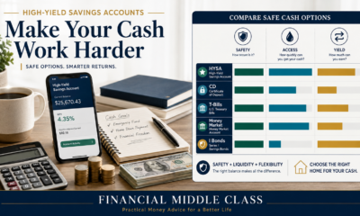 Comparison of high-yield savings accounts, CDs, Treasury bills, money market accounts, and I bonds by safety, access, and return